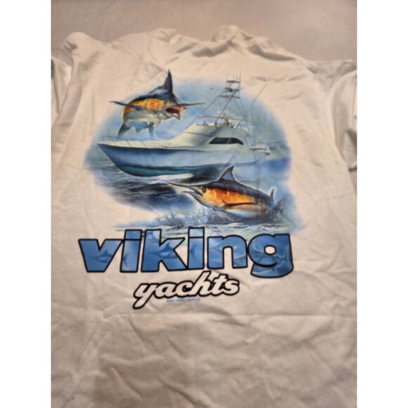 Viking Yachts Hanes Beefy Men's Size Large White Short Sleeve T-Shirt 2001 - Picture 1 of 5